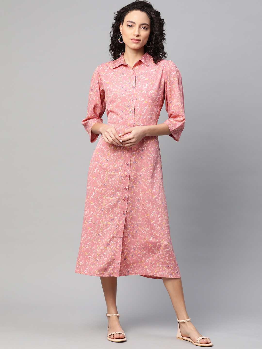 

plusS Women Pink & Yellow Printed Shirt Dress