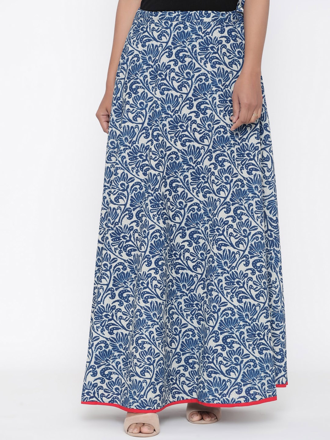 

SOUNDARYA Women Blue & White Floral Printed Cotton Wrap-Around Maxi Skirt
