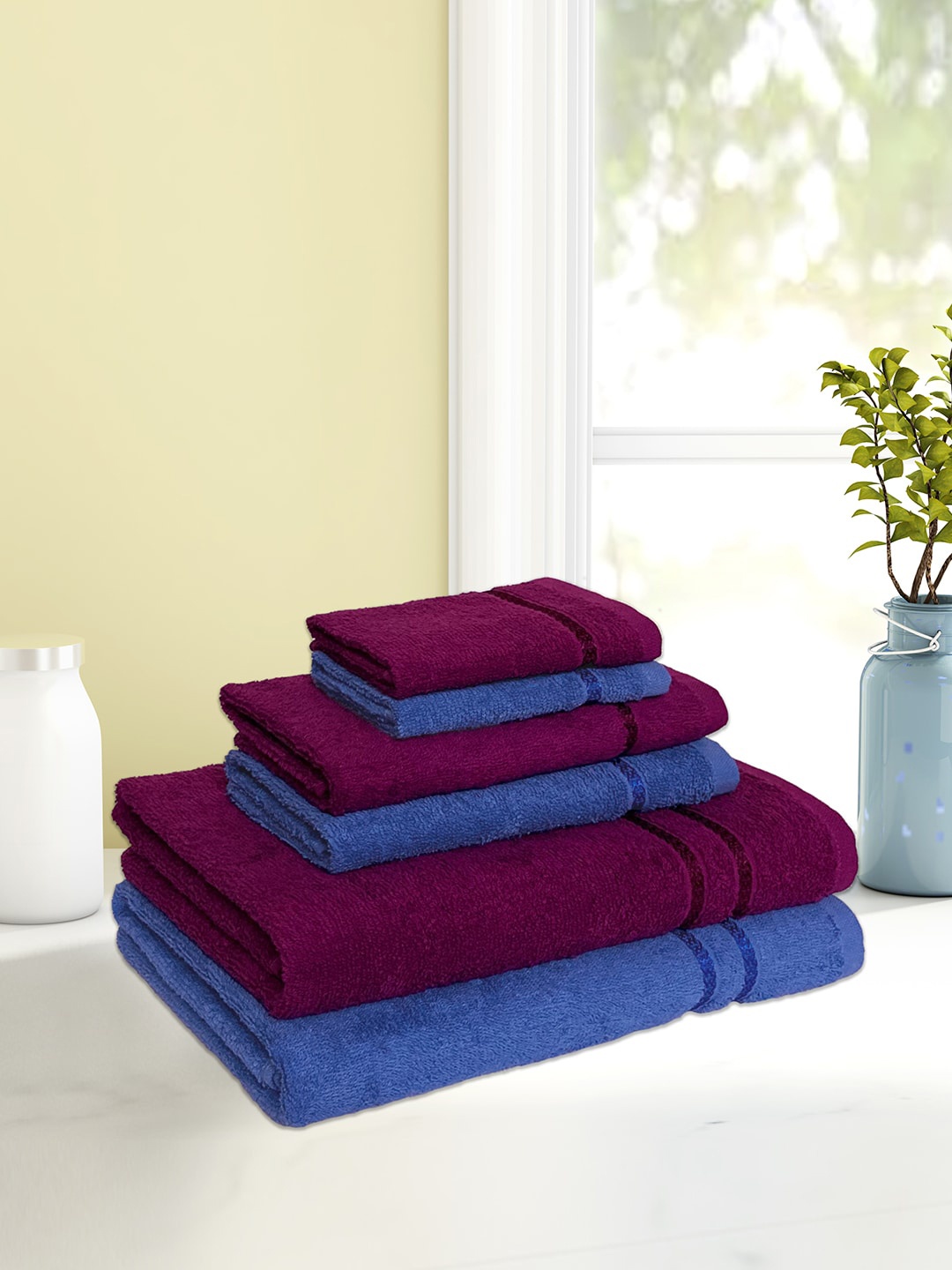 

CORE Designed by SPACES Unisex Set Of 6 Solid 380 GSM Towels, Blue