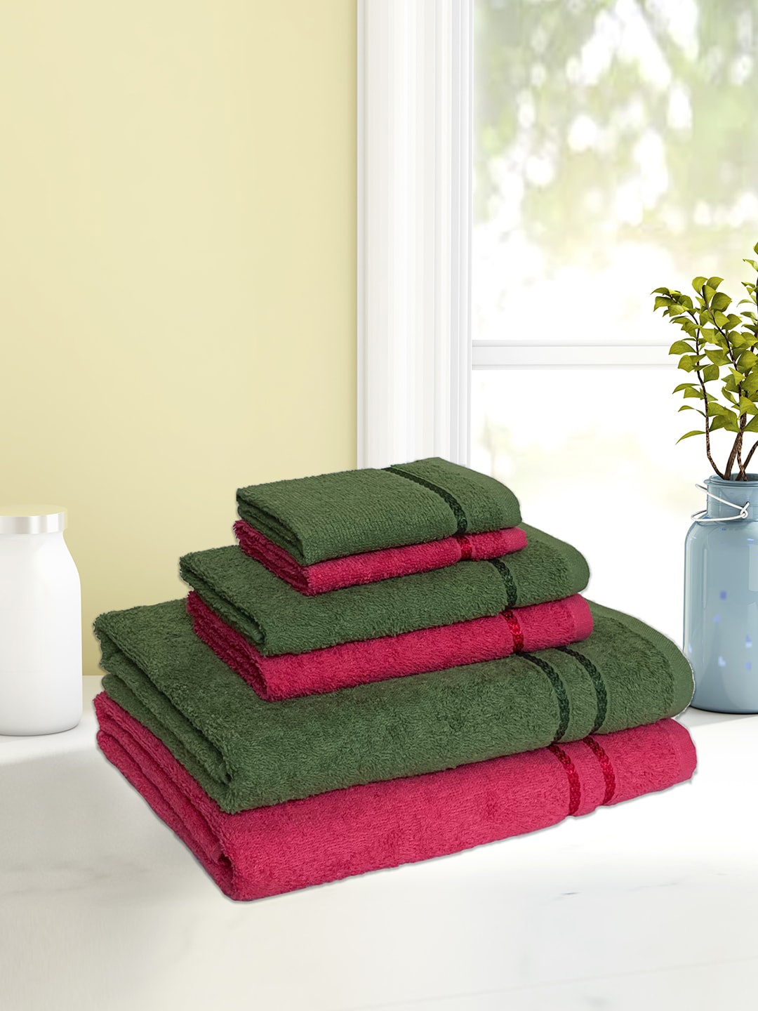 

CORE Designed by SPACES Unisex Set Of 6 Solid 380 GSM Towels, Green