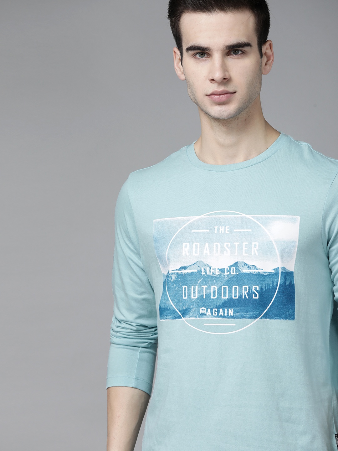 

The Roadster Lifestyle Co Men Blue Brand Logo Printed Pure Cotton T-shirt