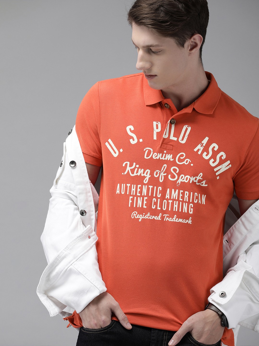 

U.S. Polo Assn. Denim Co. Men Orange Printed Polo Collar T-shirt