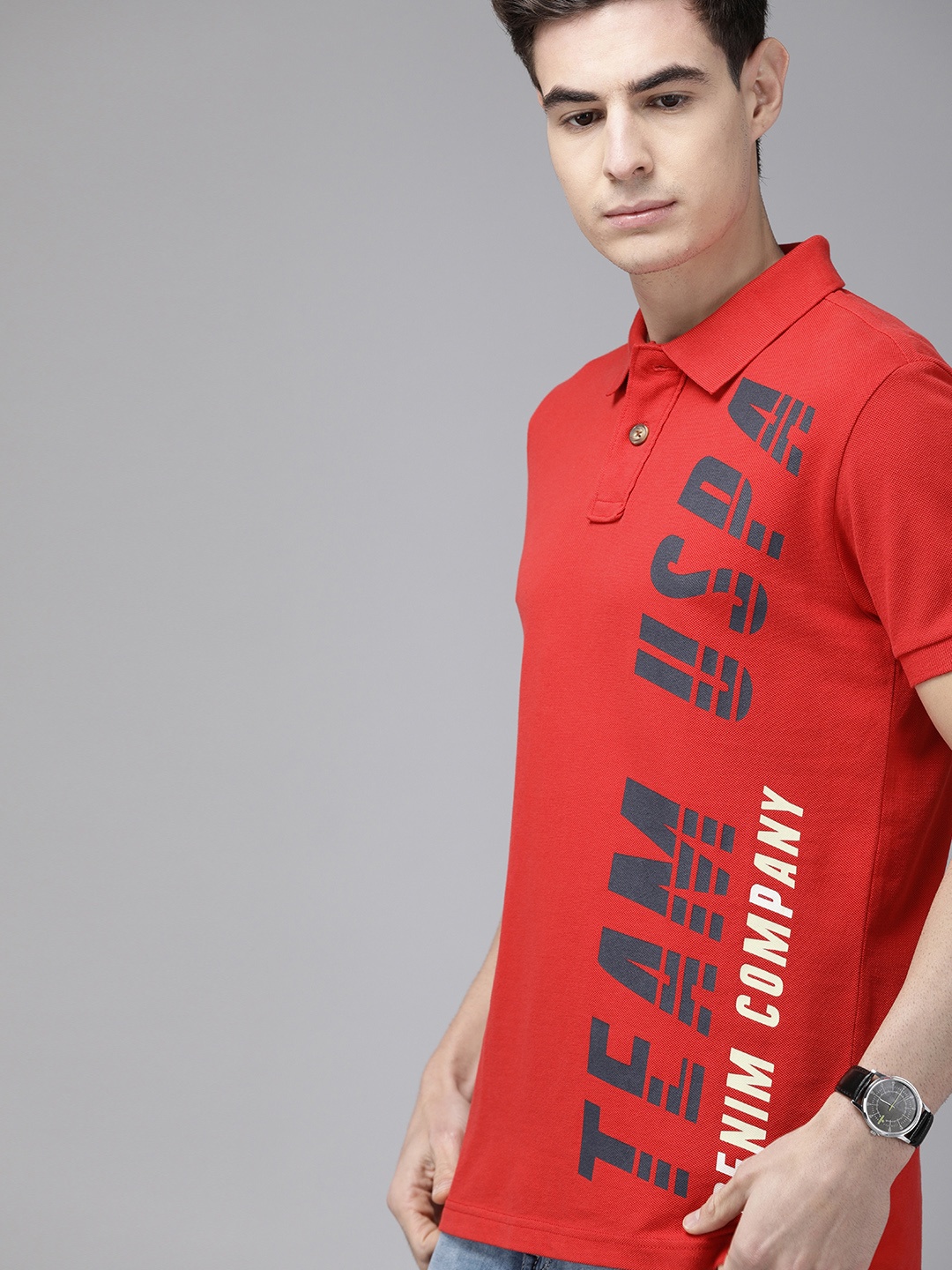 

U.S. Polo Assn. Denim Co. Men Red Printed Round Neck Pure Cotton T-shirt