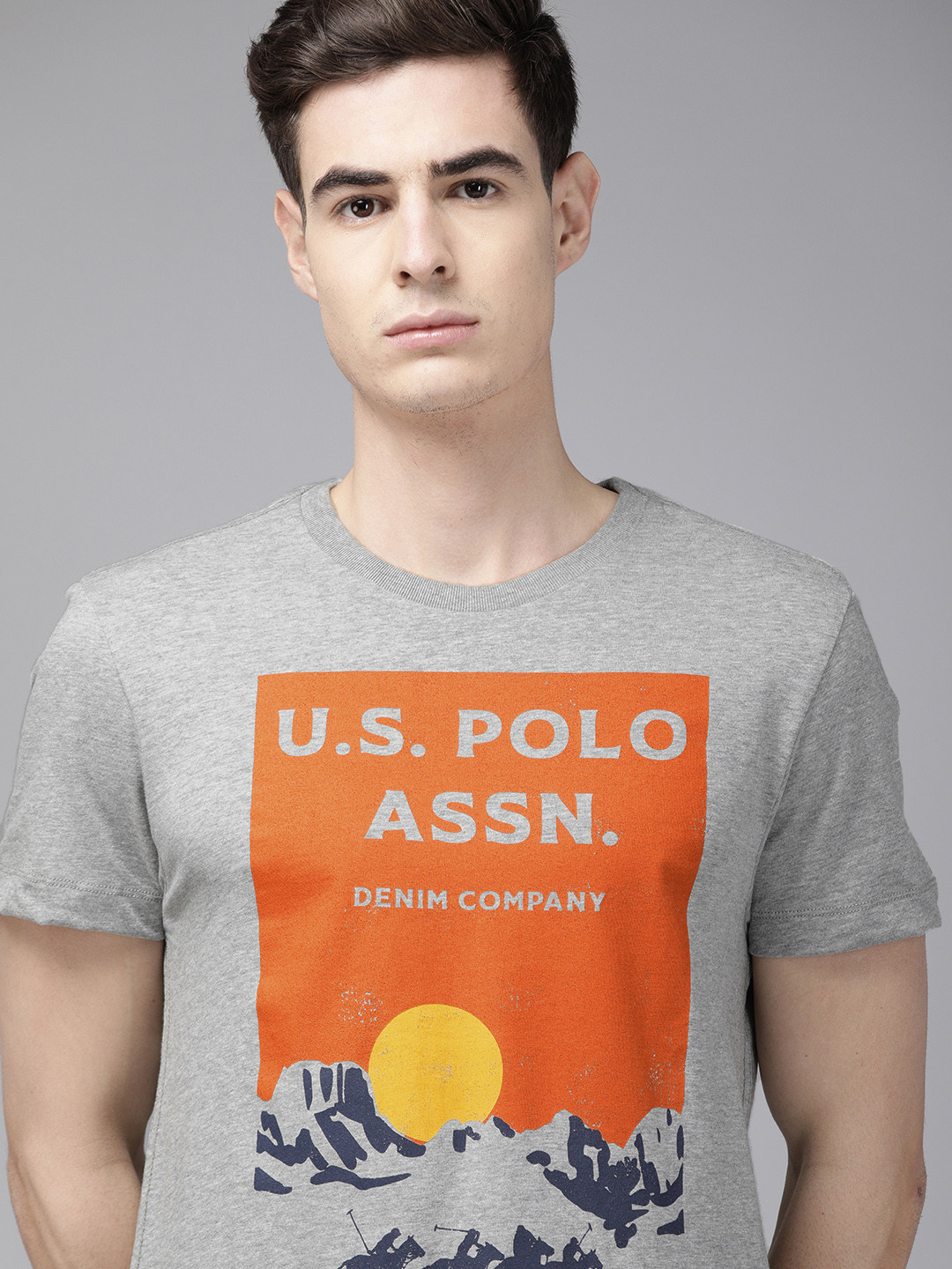 

U.S. Polo Assn. Denim Co. Men Grey Printed Round Neck T-shirt