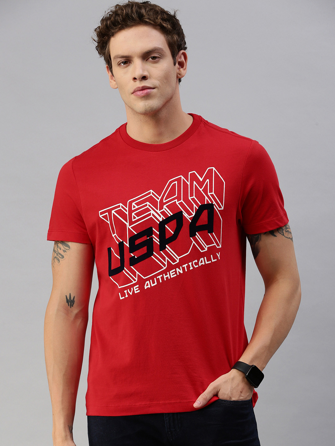 

U.S. Polo Assn. Denim Co. Men Red Printed Round Neck T-shirt