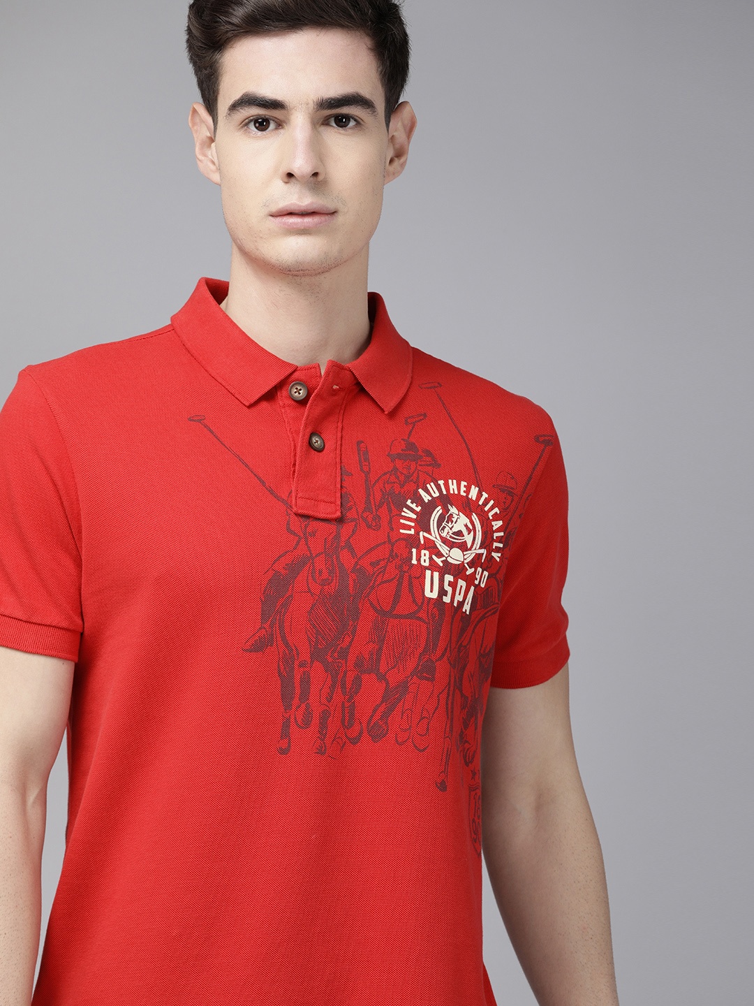 

U.S. Polo Assn. Denim Co. Men Red Printed Round Neck Pure Cotton T-shirt