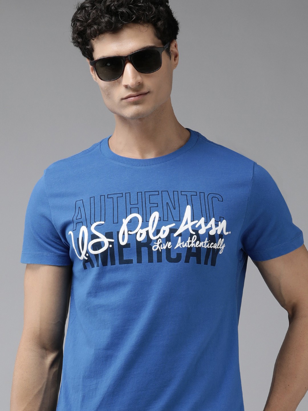 

U.S. Polo Assn. Denim Co. Men Pure Cotton Brand Logo Printed T-shirt, Blue