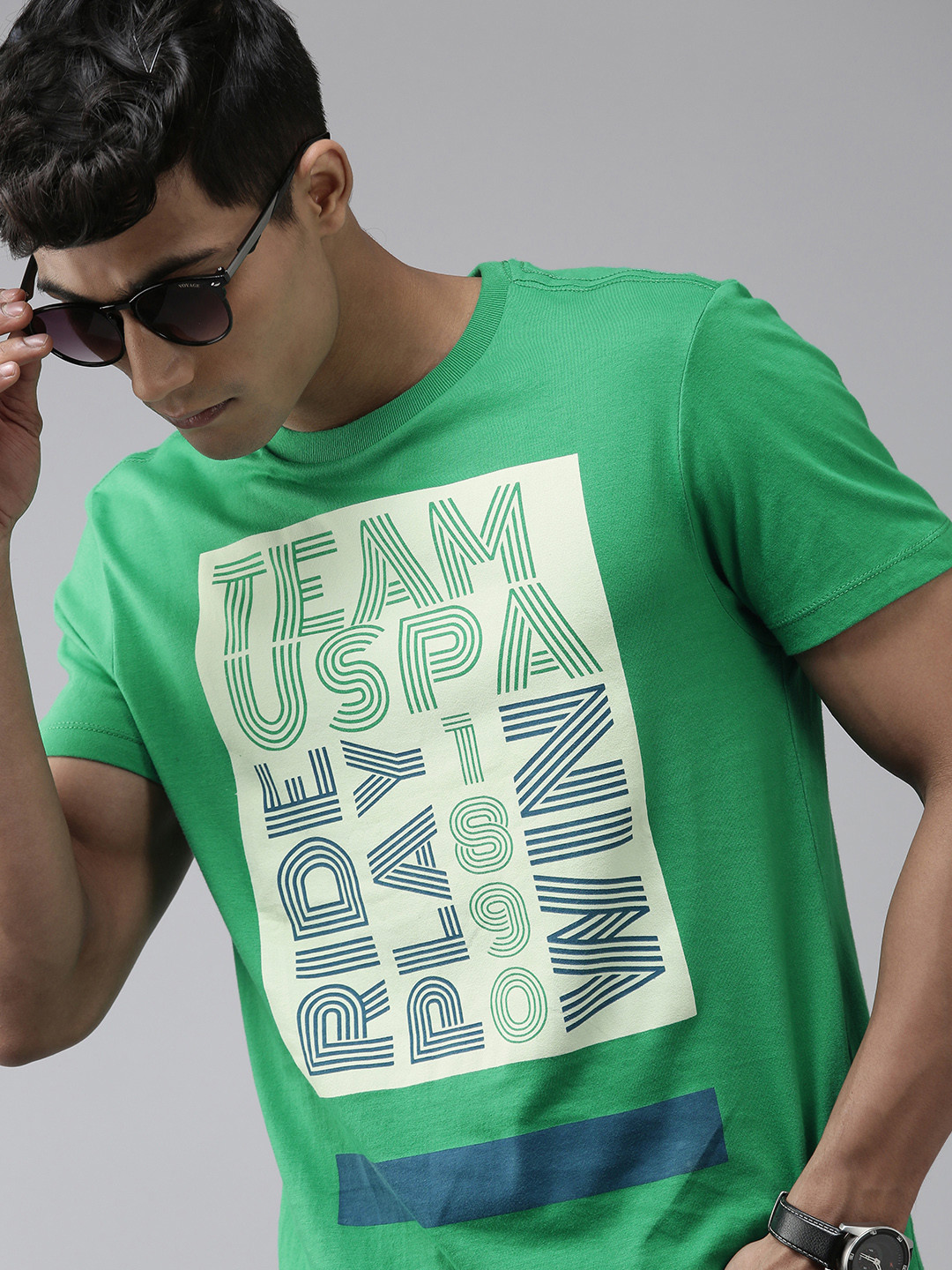 

U.S. Polo Assn. Denim Co. Men Green Typography Printed Pure Cotton T-shirt
