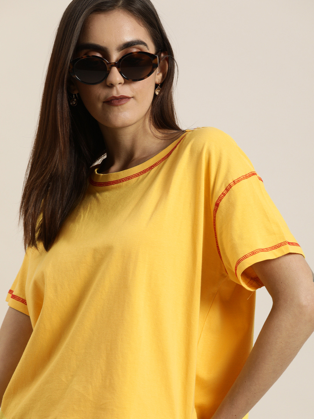 

Moda Rapido Women Yellow Solid Round Neck Pure Cotton T-shirt