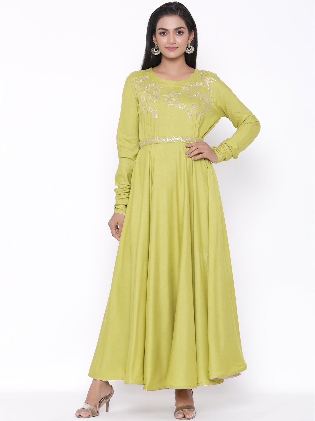

fabGLOBAL Women Green Embellished Maxi Dress