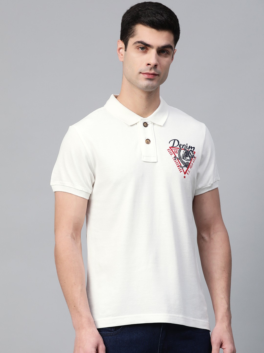 

U S Polo Assn Denim Co Men White Polo Collar T-shirt