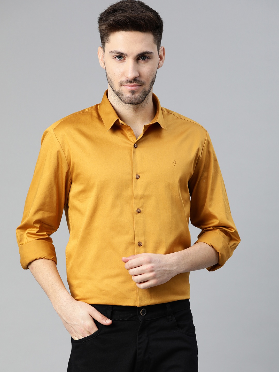 

Indian Terrain Men Mustard Yellow Solid Tailored Fit Casual Shirt