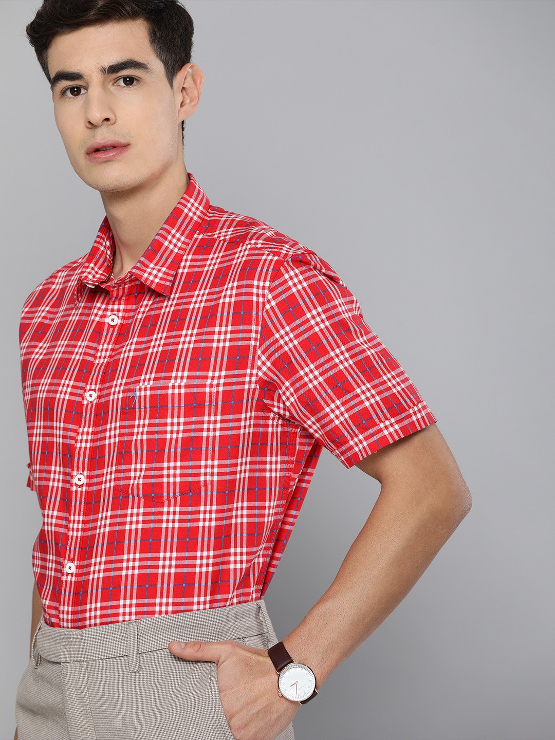 

Indian Terrain Men Orange & White Slim Fit Checked Casual Shirt