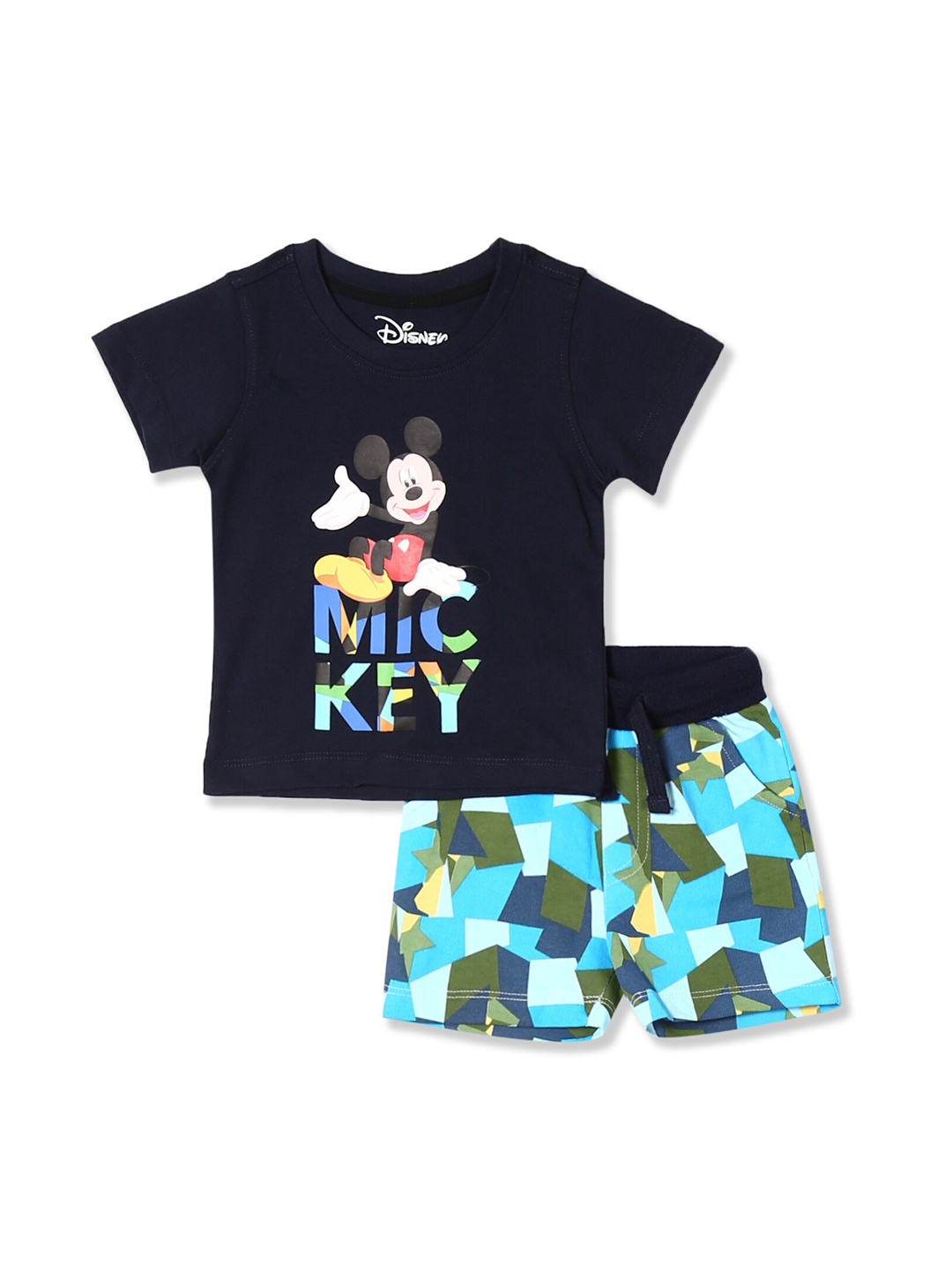 

Colt Boys Navy Blue Mickey Mouse Printed T-shirt with Shorts