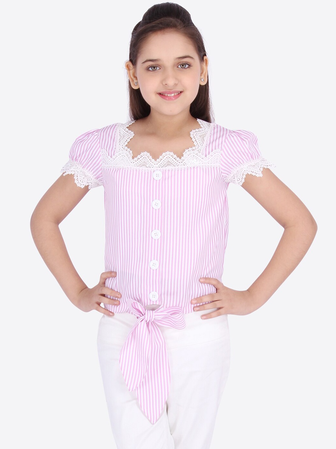 

CUTECUMBER Girls Pink Striped Top