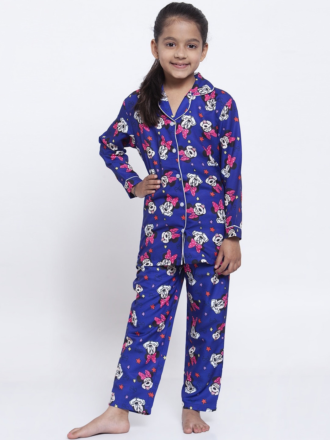 

MAXENCE Girls Blue & Pink Minnie Mouse Printed Night Suit