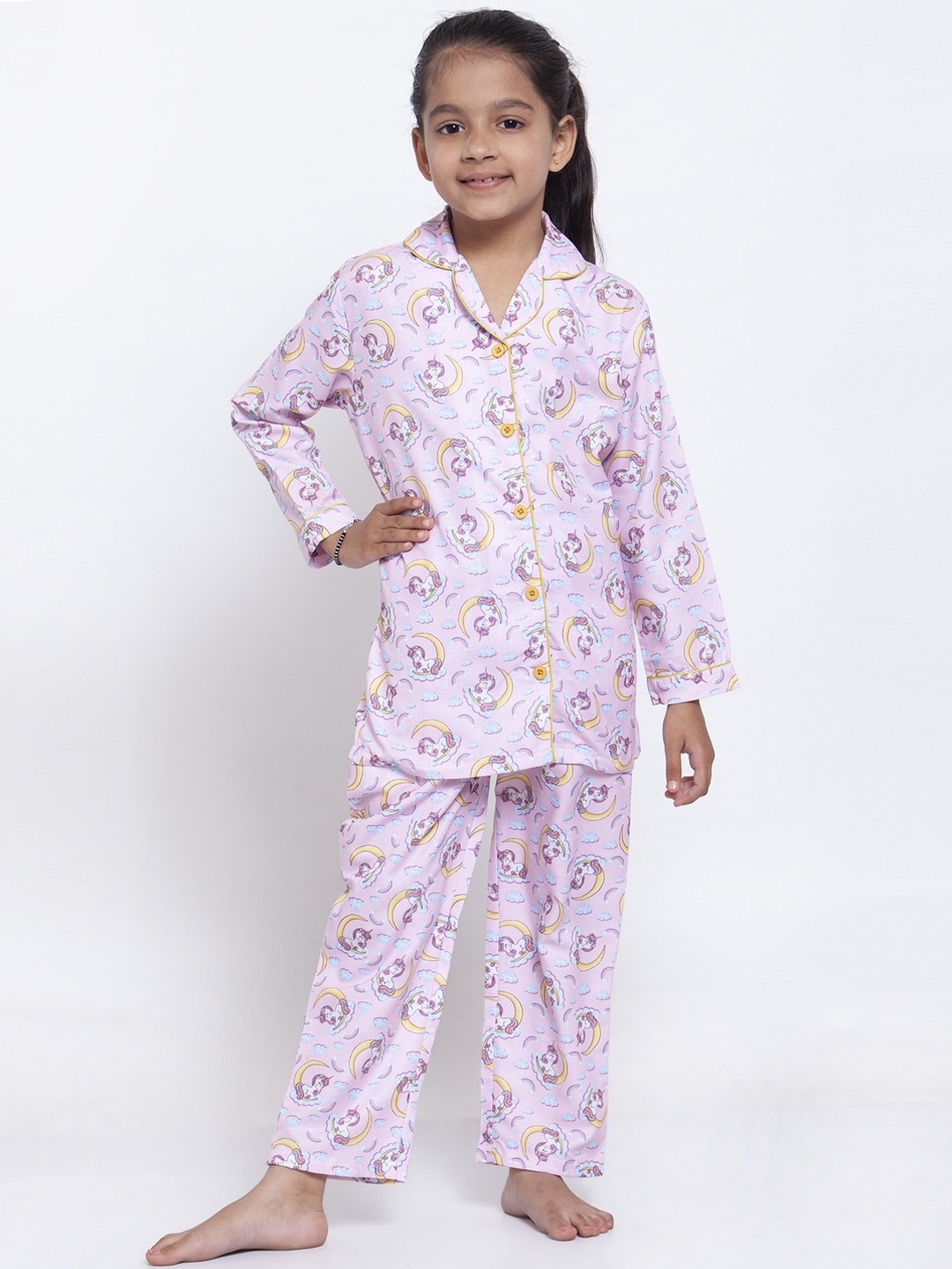 

MAXENCE Girls Purple & Yellow Printed Night Suit