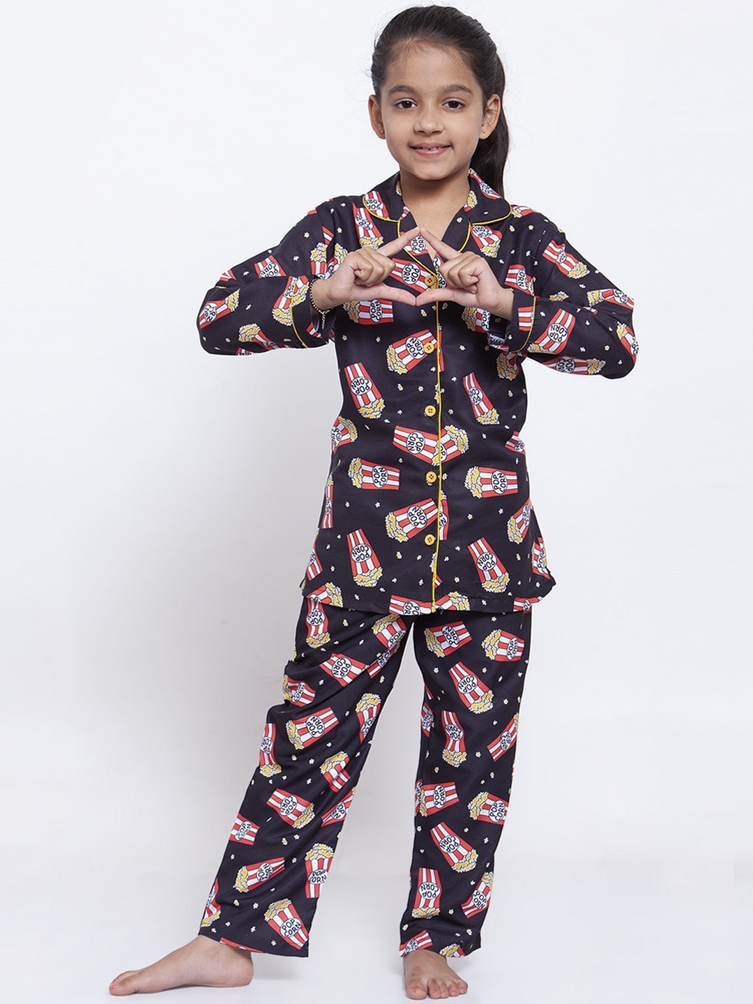 

MAXENCE Girls Navy Blue & Red Printed Night Suit