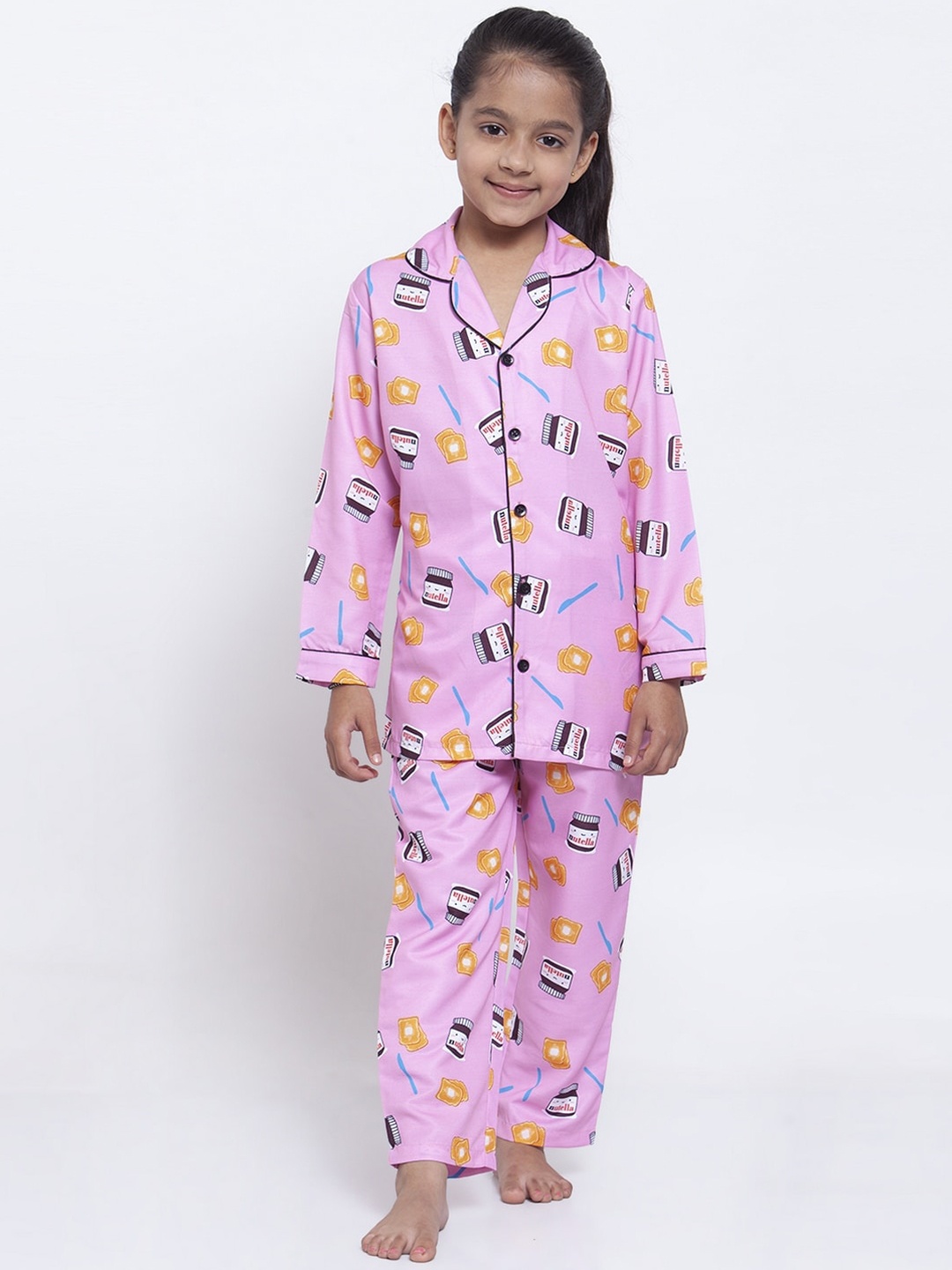 

MAXENCE Girls Pink & Orange Printed Night Suit