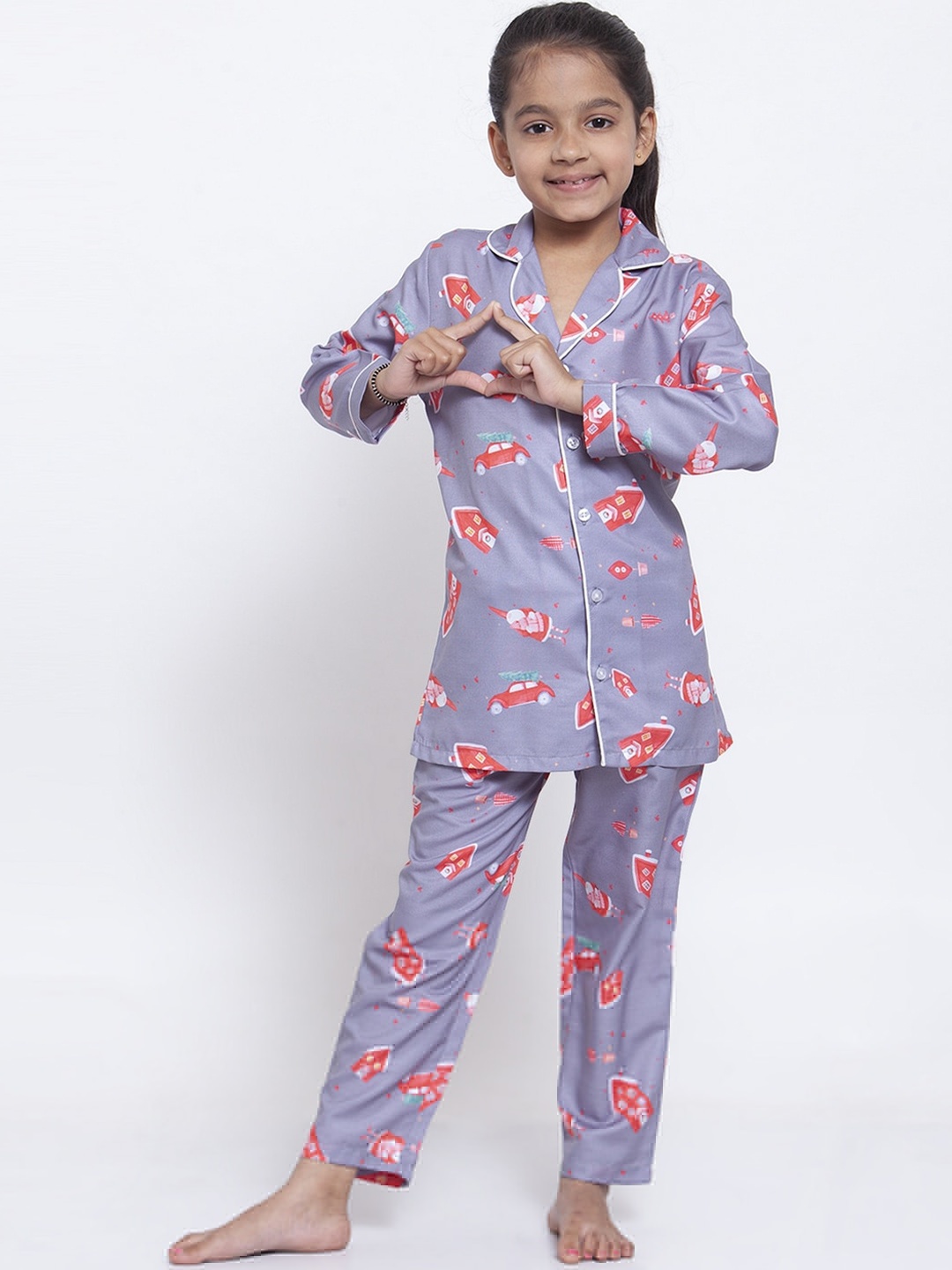 

MAXENCE Girls Purple & Red Printed Night Suit
