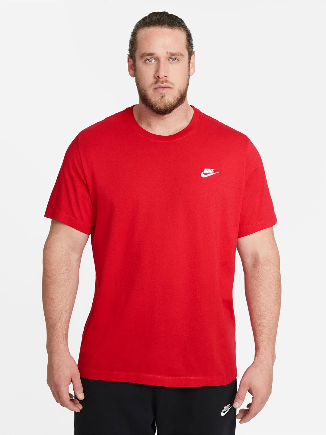 

Nike Men Red Solid Round Neck CLUB Pure Cotton T-shirt