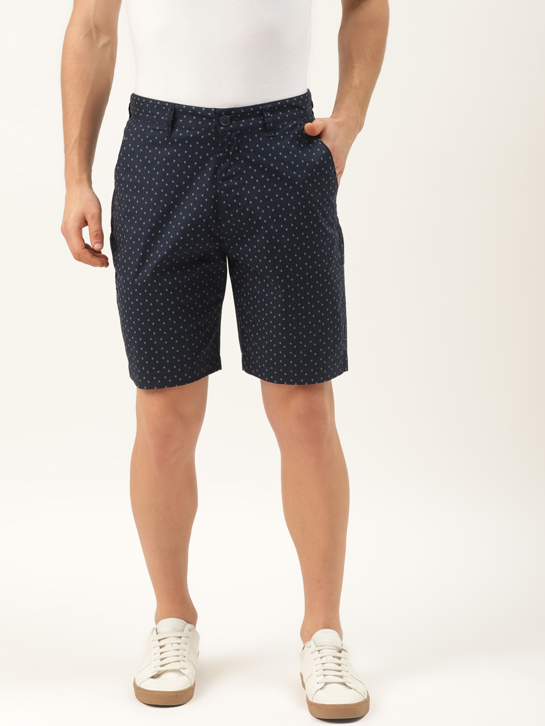 

United Colors of Benetton Men Navy Blue Printed Comfort Fit Chino Shorts