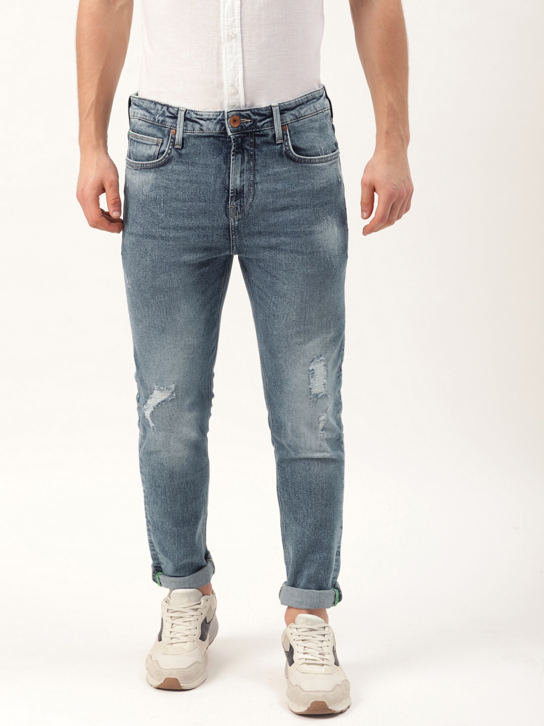 

United Colors of Benetton Men Blue Low-Rise Mildly Distressed Stretchable Jeans
