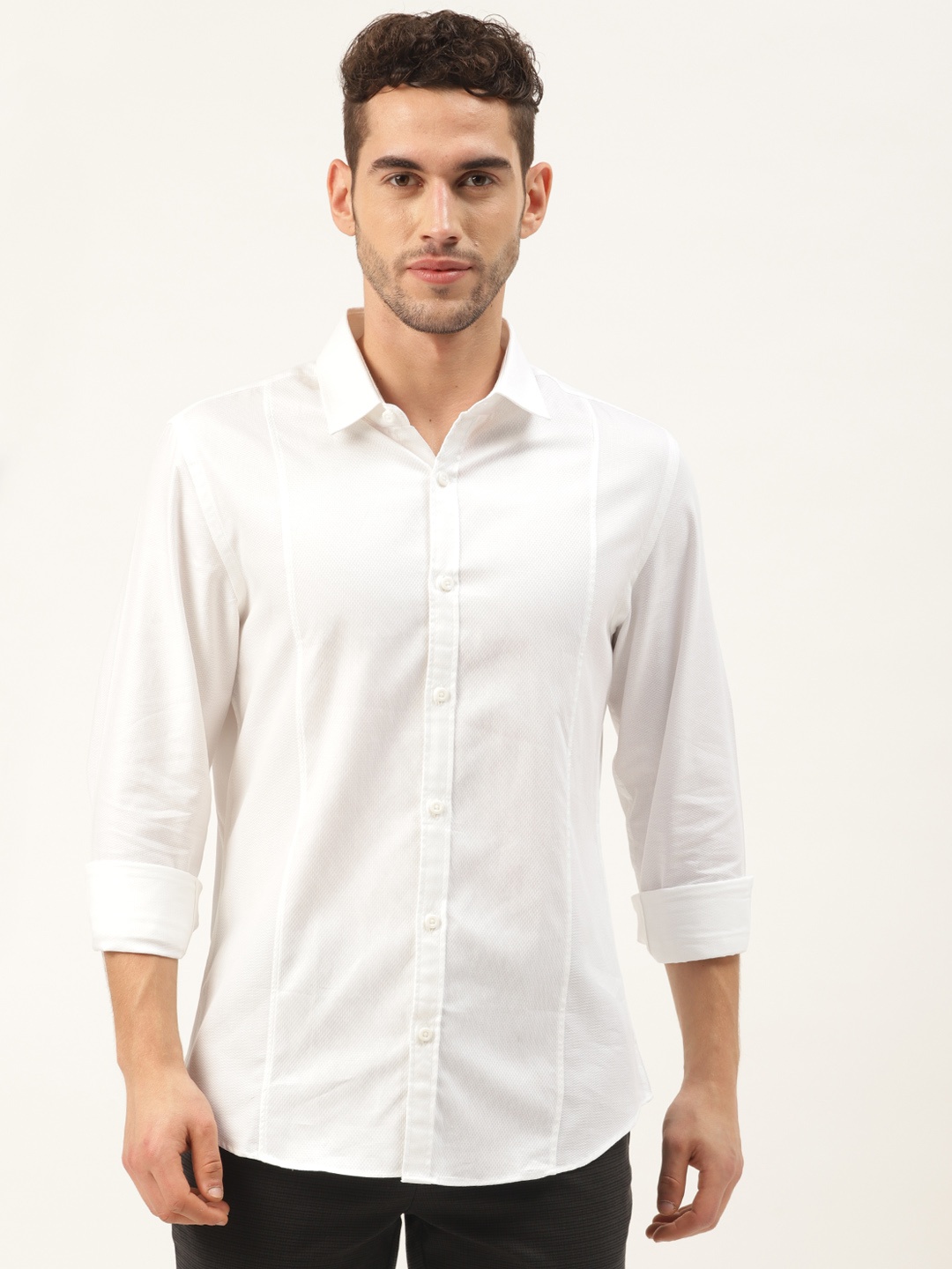 

United Colors of Benetton Men White Pure Cotton Slim Fit Solid Casual Shirt