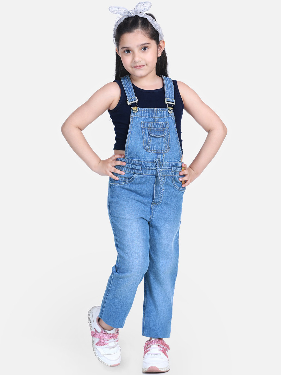 

Naughty Ninos Girls Blue Solid Denim Dungaree