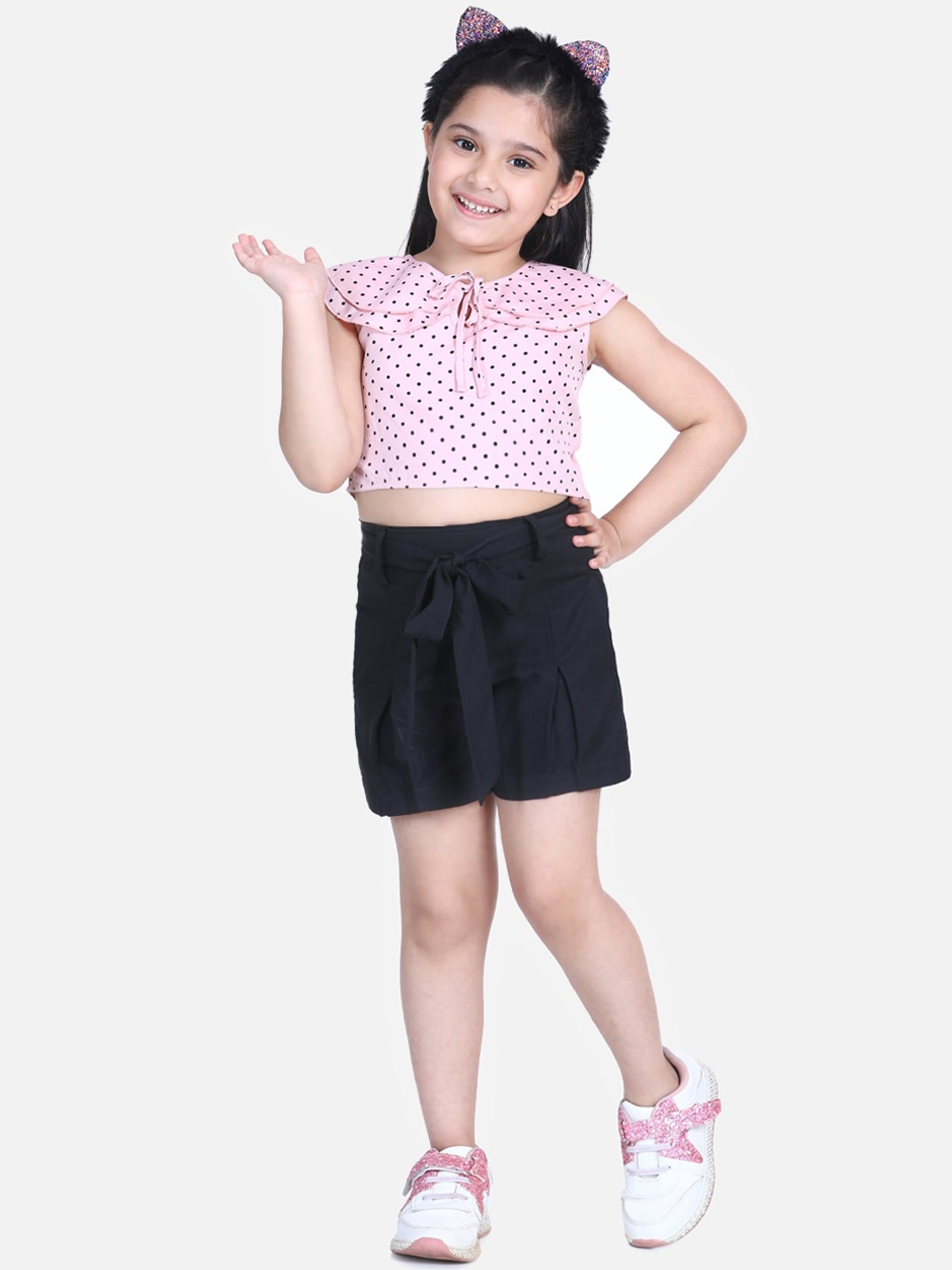 

Naughty Ninos Girls Pink & Black Printed Top with Shorts
