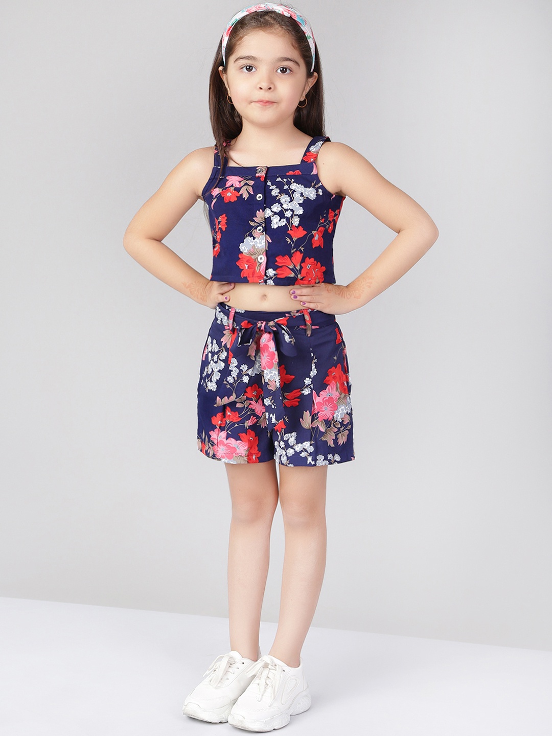 

Naughty Ninos Girls Navy Blue & Red Printed Top with Shorts