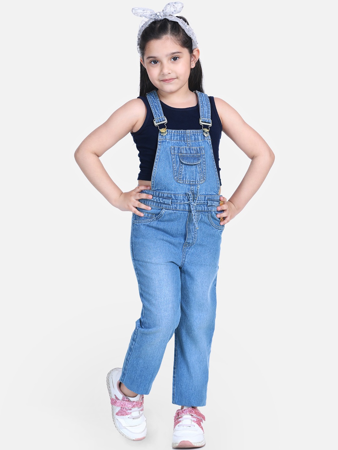 

Naughty Ninos Girls Blue Washed Straight-Leg Cotton Denim Dungarees