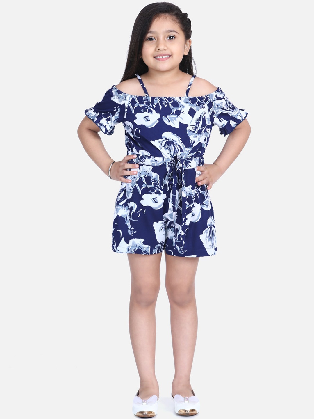 

Naughty Ninos Girls Navy Blue & White Printed Top with Shorts