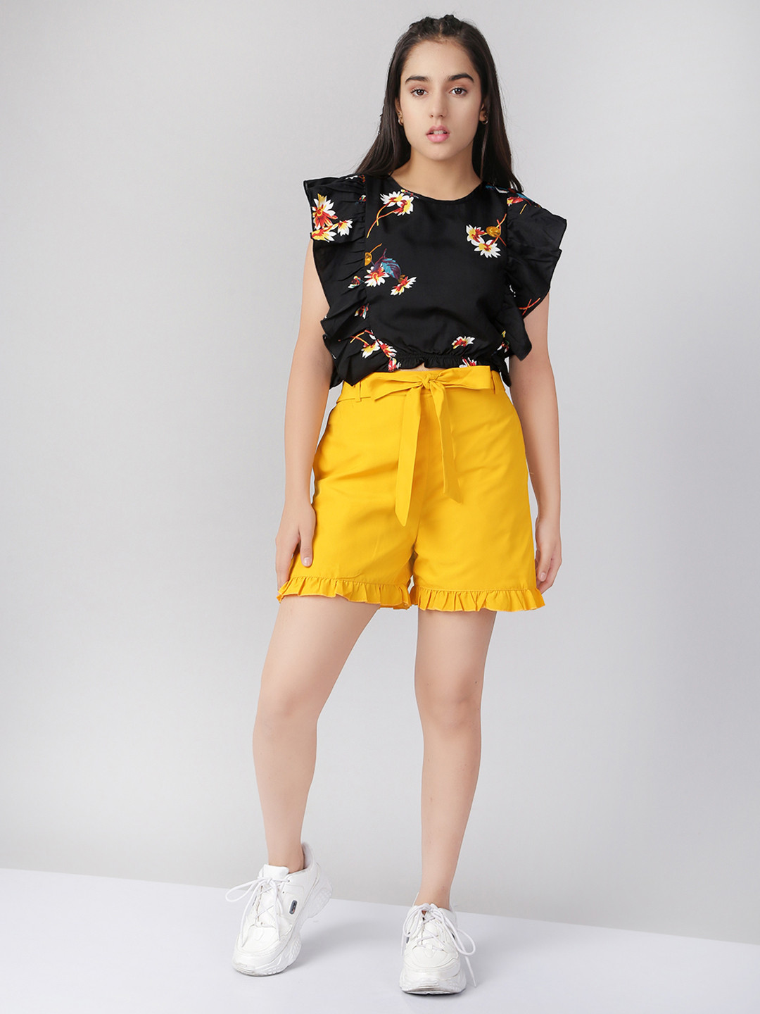 

naughty ninos Girls Black & Yellow Printed Top with Shorts