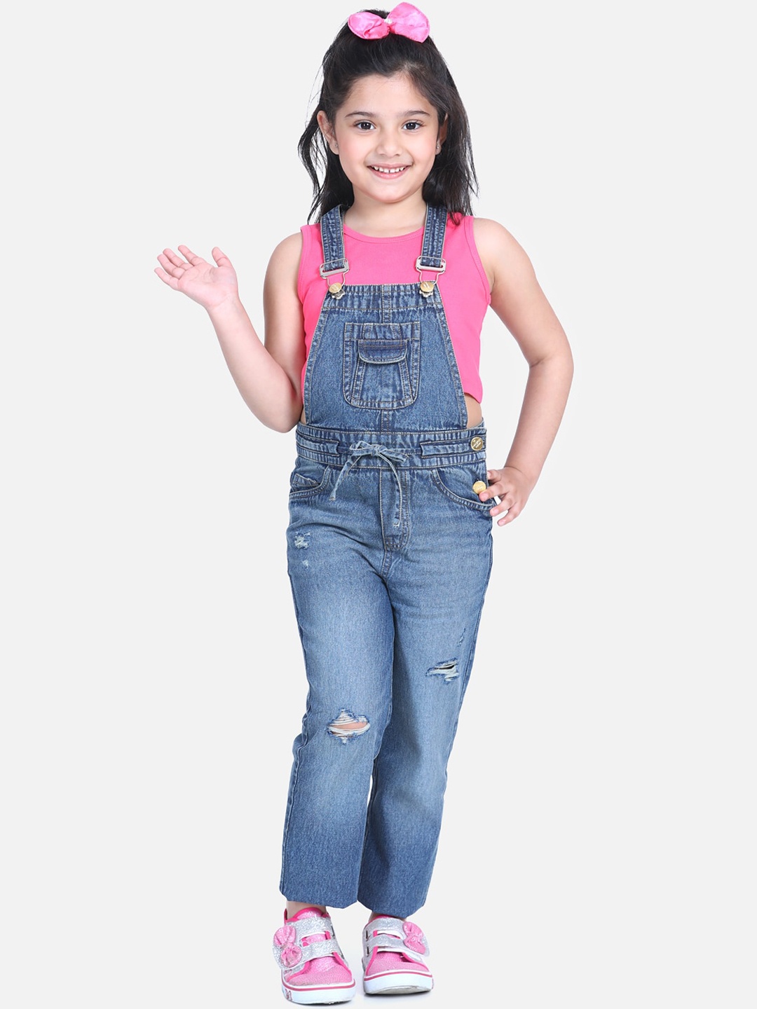 

Naughty Ninos Girls Blue Solid Cotton Denim Dungarees