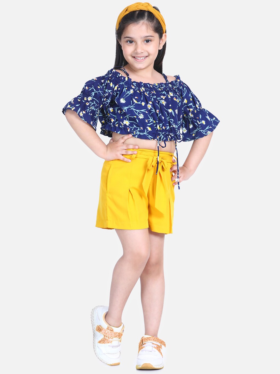 

Naughty Ninos Girls Navy Blue & Yellow Printed Top with Shorts