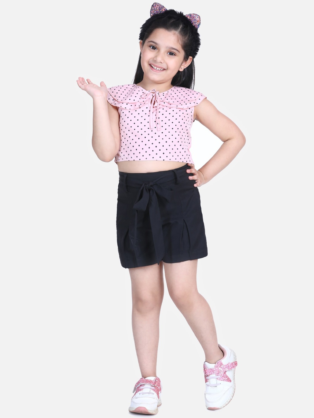 

Naughty Ninos Girls Pink & Black Printed Top with Shorts