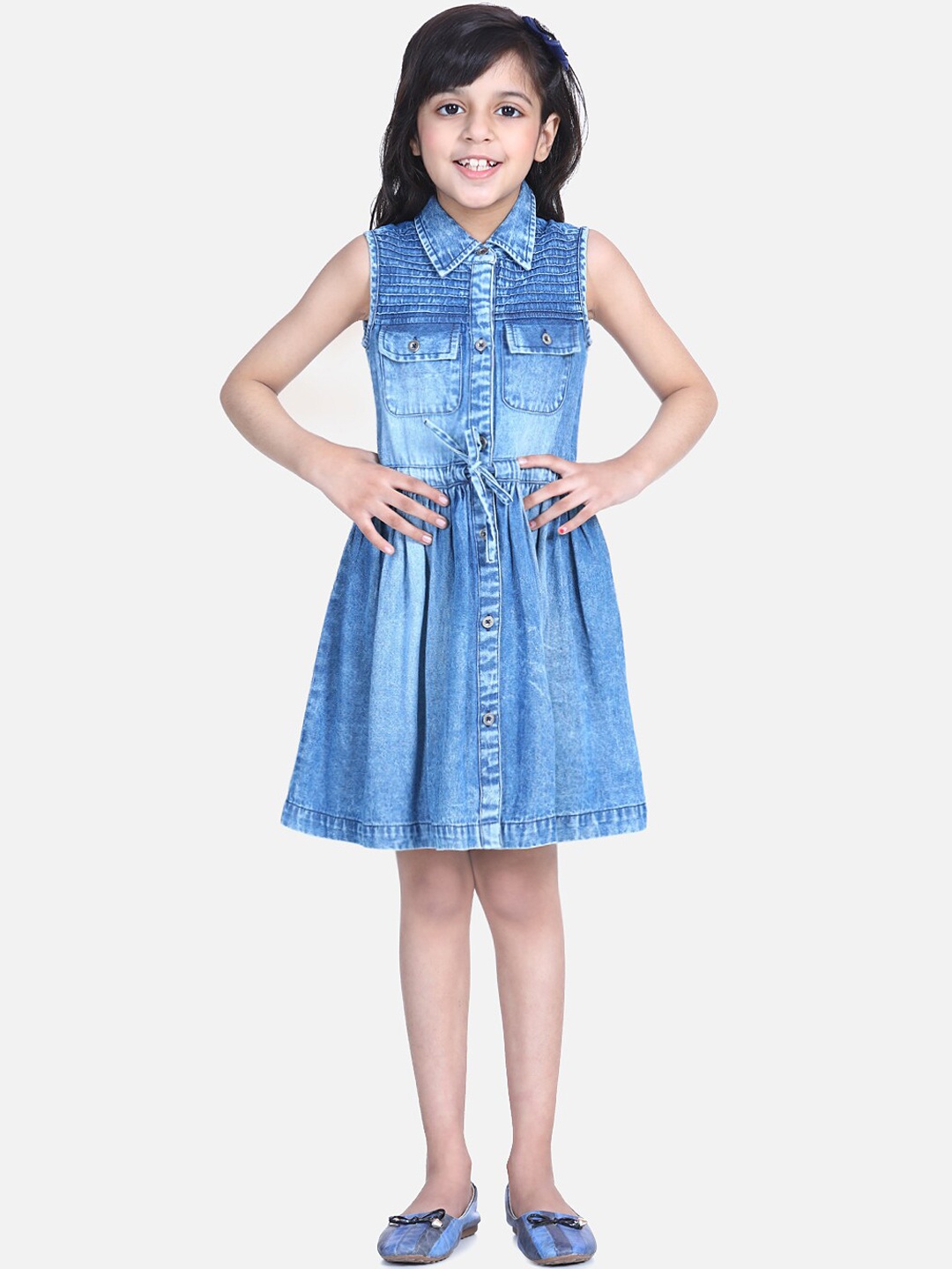 

Naughty Ninos Girls Blue Solid Fit and Flare Dress