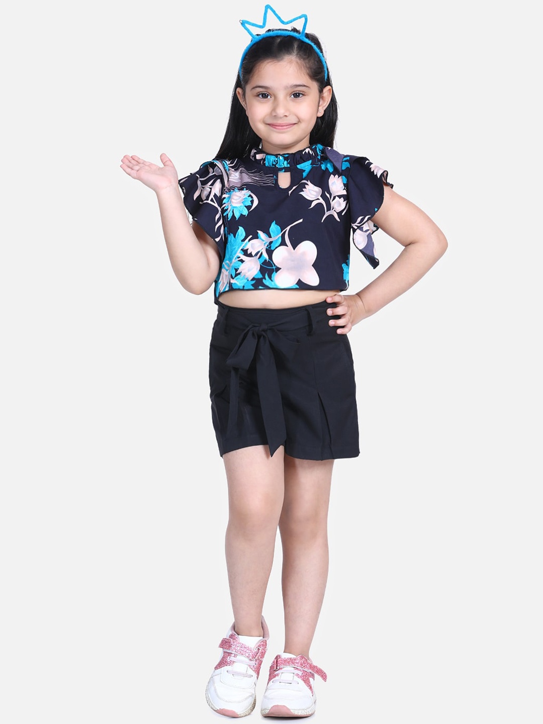 

Naughty Ninos Girls Navy Blue & Pink Printed Top with Shorts
