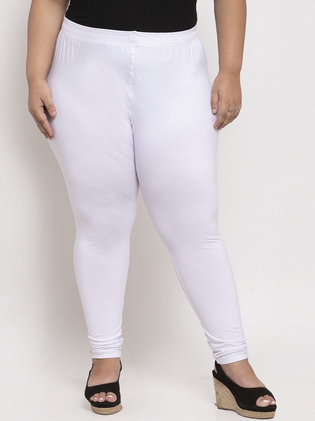 

TAG 7 PLUS Women White Solid Plus Size Ankle-Length Leggings