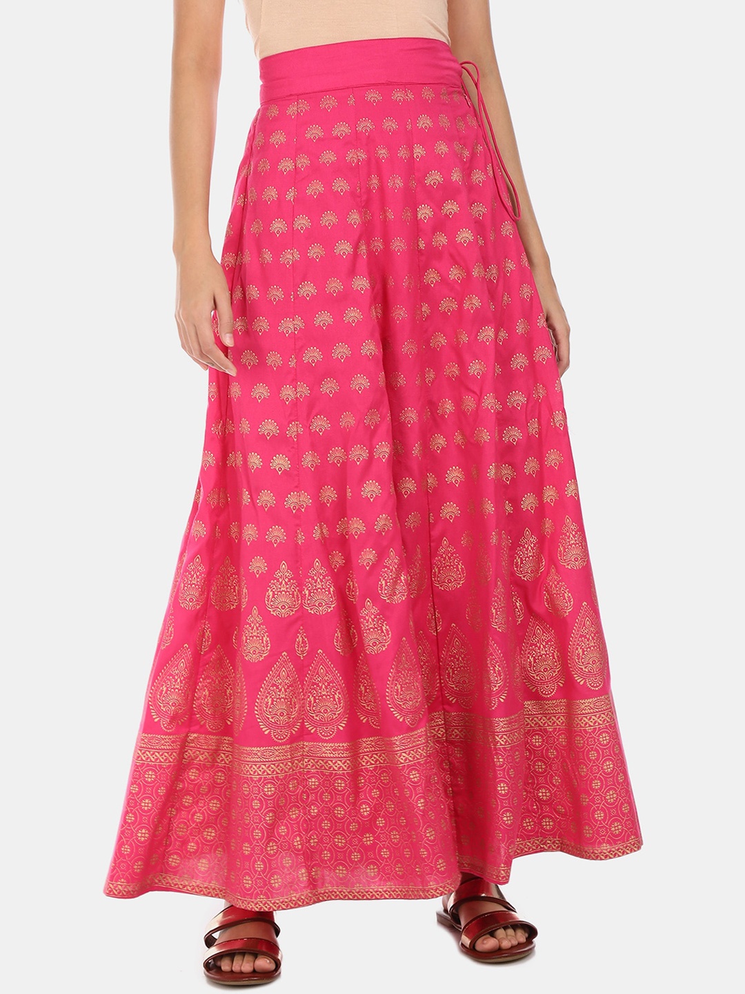 

Anahi Women Fuchsia Pink & Gold-Coloured Printed Flared Maxi Skirt
