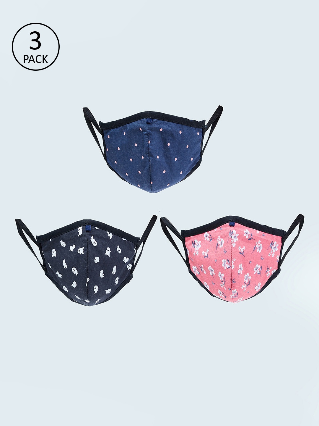 

max Girls Pack Of 3 Printed 3-Ply Reusable Cloth Masks, Pink