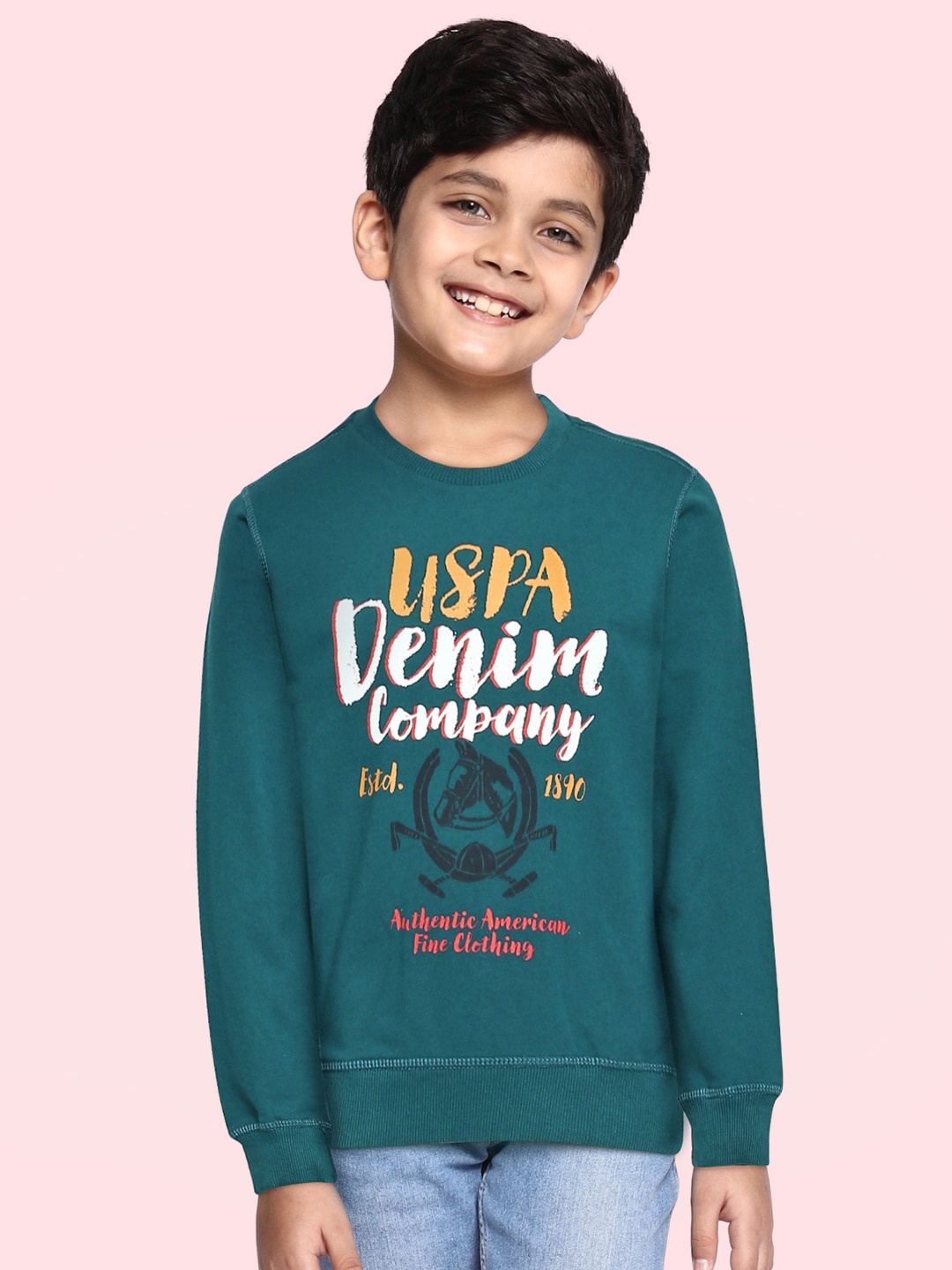 

U.S. Polo Assn. Kids Boys Teal & White Long Sleeve Printed Sweatshirt