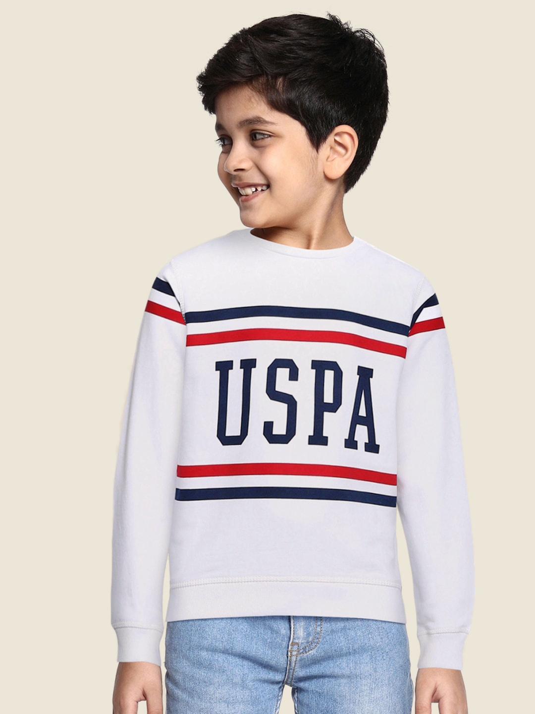 

U.S. Polo Assn. Kids Boys White Printed Sweatshirt
