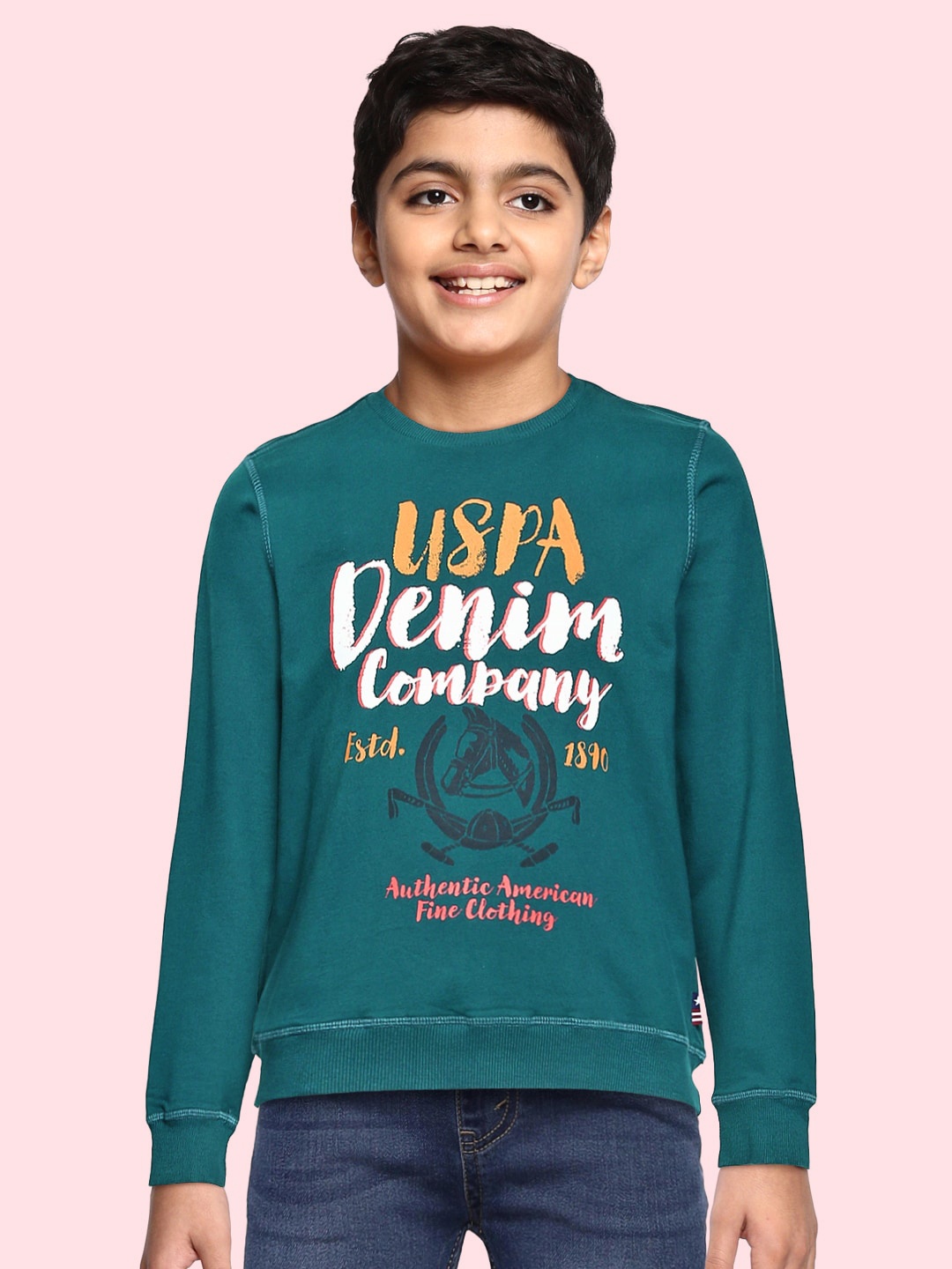 

U.S. Polo Assn. Kids Boys Teal Green Printed Sweatshirt