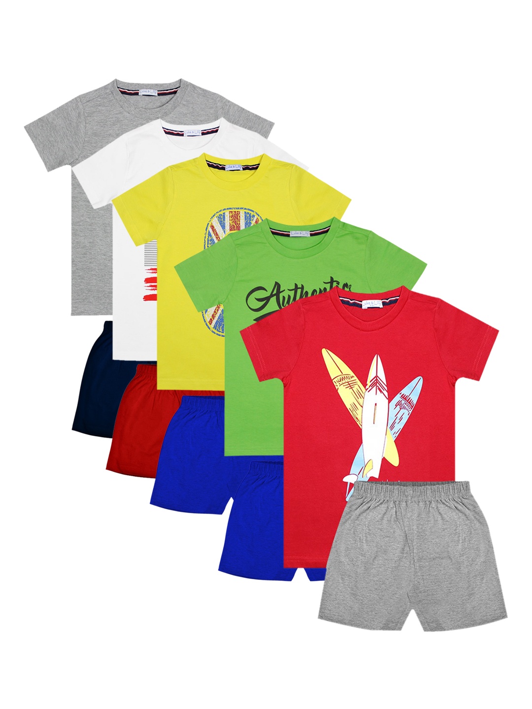 

Luke & Lilly Boys Pack Of 5 Pure Cotton Printed T-shirt with Shorts, Multi
