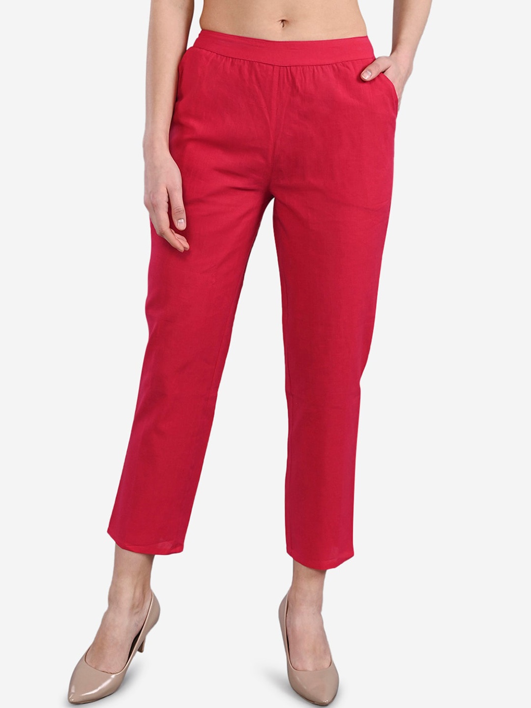 

Be Indi Women Fuchsia Straight Fit Solid Cropped Regular Trousers