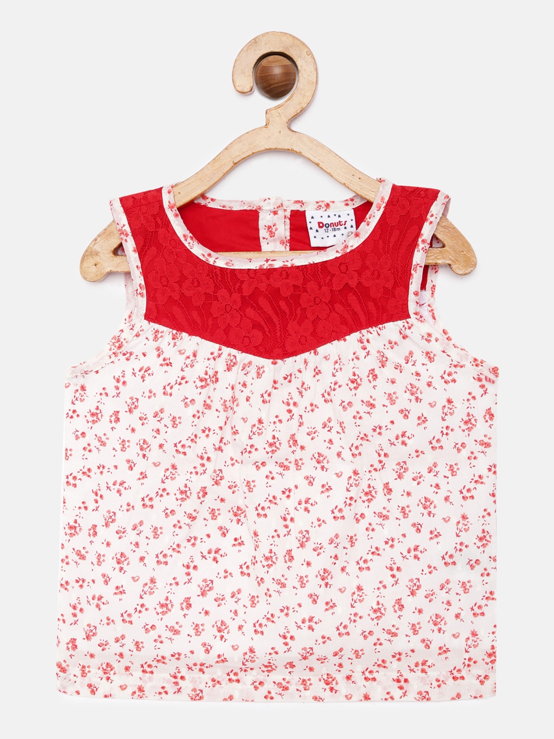 

Donuts Girls Red & White Floral Printed Pure Cotton Top