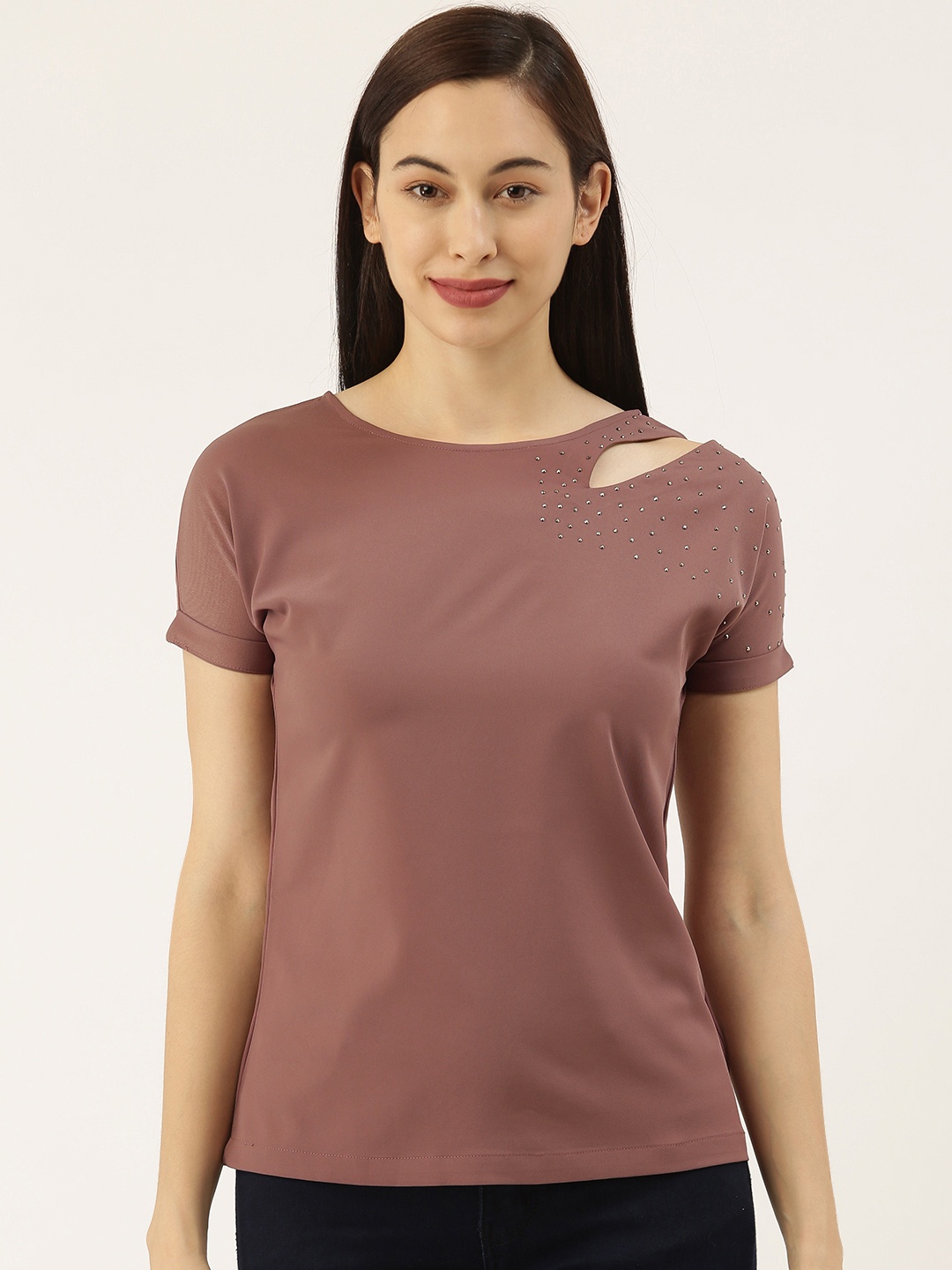 

Sheczzar Pink Satin Regular Top with Sequinned Detail