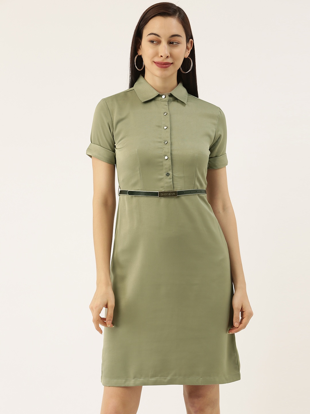 

SHECZZAR Women Green Solid Sheath Dress